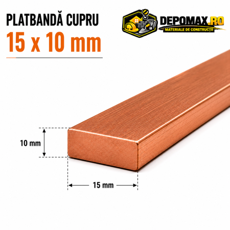 Platbanda cupru 15 x 10 mm – lungime 4 metri – EN Cu-ETP